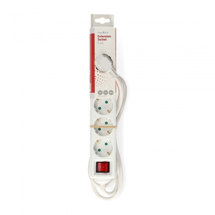 Stekkerdoos | Randaarde stekker / Type F (CEE 7/7) | 6-wegs | 1.50 m | 3680 W | 16 A | Soort aarding: Zijcontacten | 230 V AC 50/60 Hz | Hoek van stopcontact: 45 ° | H05VV-F 3G 1,5 mm² | Aan/uit knop | Wit
