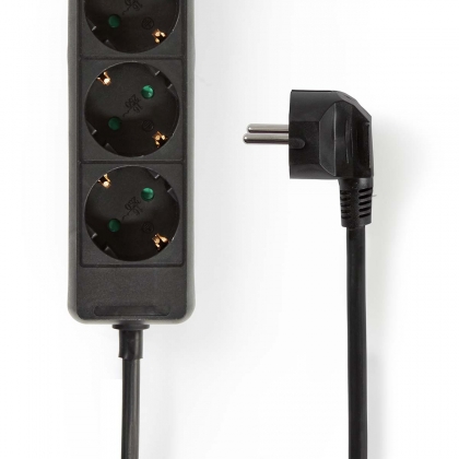 Stekkerdoos | Randaarde stekker / Type F (CEE 7/7) | 6-wegs | 3.00 m | 3680 W | 16 A | Soort aarding: Zijcontacten | 230 V AC 50/60 Hz | Hoek van stopcontact: 45 ° | H05VV-F 3G 1,5 mm² | Zwart