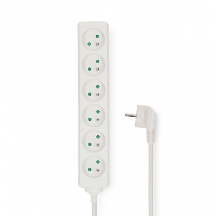 Stekkerdoos | Randaarde stekker / Type F (CEE 7/7) | 6-wegs | 3.00 m | 3680 W | 16 A | Soort aarding: Zijcontacten | 230 V AC 50/60 Hz | Hoek van stopcontact: 45 ° | H05VV-F 3G 1,5 mm² | Wit