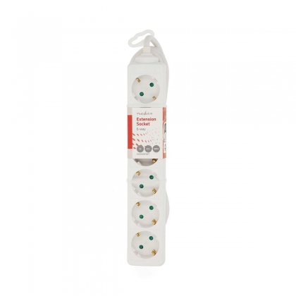 Stekkerdoos | Randaarde stekker / Type F (CEE 7/7) | 6-wegs | 3.00 m | 3680 W | 16 A | Soort aarding: Zijcontacten | 230 V AC 50/60 Hz | Hoek van stopcontact: 45 ° | H05VV-F 3G 1,5 mm² | Wit