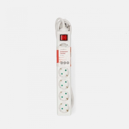 Stekkerdoos | Randaarde stekker / Type F (CEE 7/7) | 6-wegs | 3.00 m | 3680 W | 16 A | Soort aarding: Zijcontacten | 230 V AC 50/60 Hz | Hoek van stopcontact: 45 ° | H05VV-F 3G 1,5 mm² | Aan/uit knop | Wit