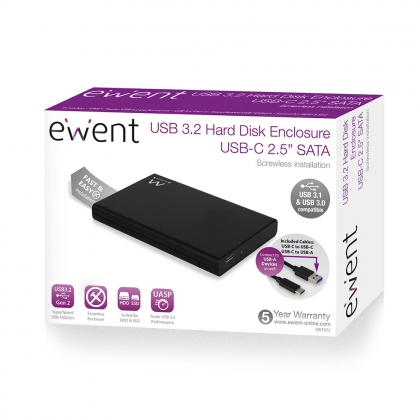 Ewent 2.5" SATA USB-C 3.2 Gen2 HDD SSD behuizing