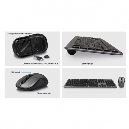 Ewent Draadloos toetsenbord en muis, USB-C/USB-A, Low-profile toetsen, Qwertz