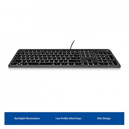 Ewent USB toetsenbord met achtergrondverlichting, Qwerty, Grijs met zwart