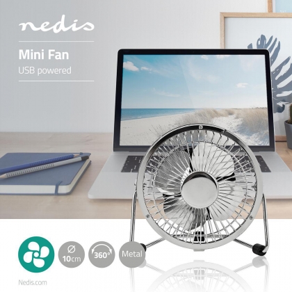 Tafelventilator | USB Gevoed | Diameter: 100 mm | 3 W | 1 Snelheid | Chroom