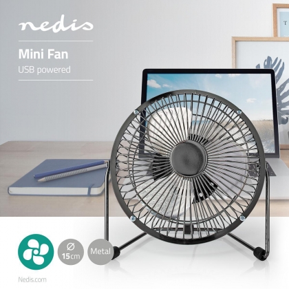 Tafelventilator | USB Gevoed | Diameter: 150 mm | 3 W | 1 Snelheid | Gun Metal Grijs