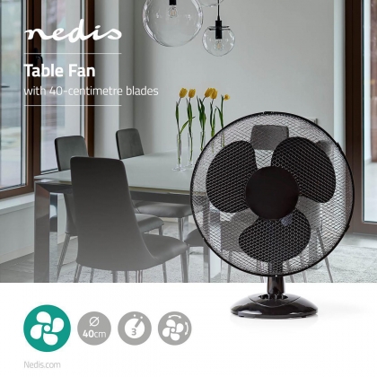 Tafelventilator | Netvoeding | Diameter: 400 mm | 45 W | Zwenkfunctie | 3 Snelheden | Zwart