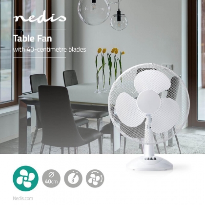 Tafelventilator | Netvoeding | Diameter: 400 mm | 45 W | Zwenkfunctie | 3 Snelheden | Wit