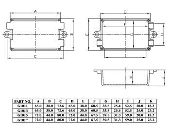 BEHUIZING 65 x 38 x 27mm MET MONTAGEGATEN EN KABELUITSPARINGEN - ZWART 