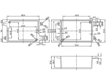 BEHUIZINGEN MET MONTAGEGATEN EN KABELUITSPARINGEN - ZWART 82 x 57 x 31.5mm