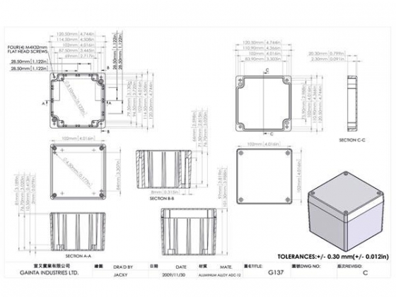 ALUMINIUM BEHUIZING - 120.5 x 120.5 x 101.5mm WATERDICHT