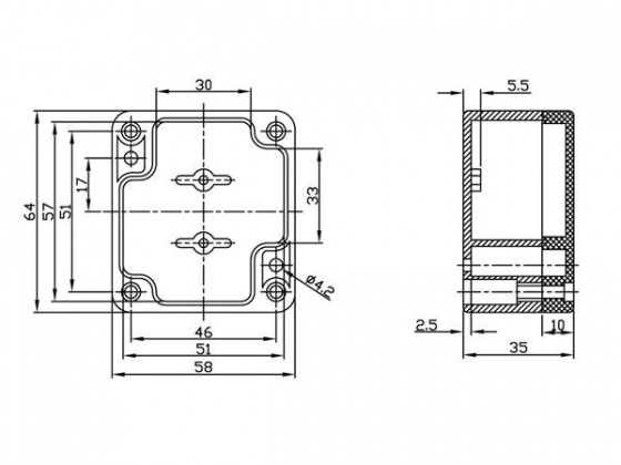 ABS BEHUIZING 64 x 58 x 35mm WATERBESTENDIG - DONKERGRIJS