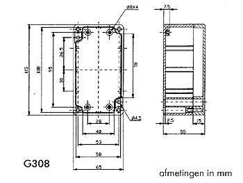 ABS-BEHUIZING 115 x 65 x 55mm WATERBESTENDIG - DONKERGRIJS 