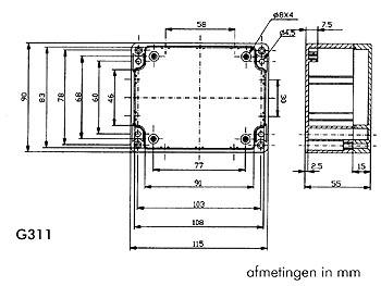 ABS-BEHUIZING 115 x 90 x 55mm WATERBESTENDIG - DONKERGRIJS 