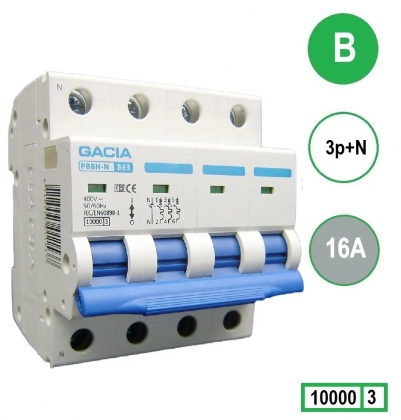 Gacia Installatieautomaat B16 3P+N 16A B kar.