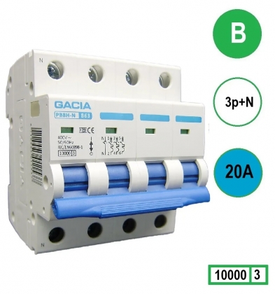 Gacia Installatieautomaat B20 3P+N 20A B kar.