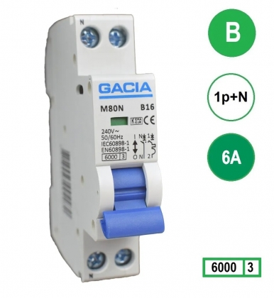 Gacia Installatieautomaat B6 1P+N 6A B kar.