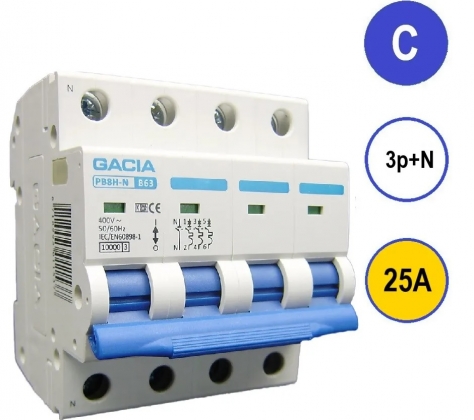 Gacia Installatieautomaat C25 3P+N 25A C kar.