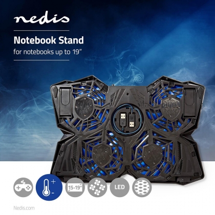 Gaming Notebook Koeler | Aantal ventilatoren: 4 | USB Gevoed | 15 " | 19 " | LED