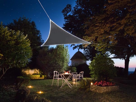 ZONNEZEIL MET LED-RANDVERLICHTING - DRIEHOEK - 3.6 x 3.6 x 3.6 m - ANTRACIET