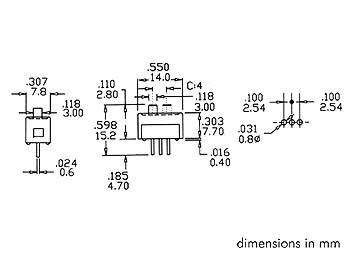 MINIATUUR SCHUIFSCHAKELAAR VOOR PCB 1P ON-ON 0.1"