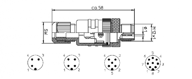 4-polige M12 Connector male met schroefaansluiting - SW15