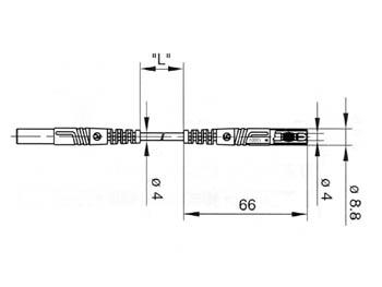 SPUITGEGOTEN MEETSNOER MET CONTACTBEVEILIGING 4mm 25cm / ROOD (MLB/GG-SH 25/1)