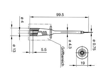 Geïsoleerde TEST PROBE 4mm MET SLENDER STAINLESS SPRUNG STEEL TIP / ZWART (PRÜF 2610FT)