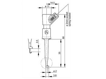 MINIATUUR KLEMTESTPEN MET 2mm BUSAANSLUITING (KLEPS2BU) - ROOD