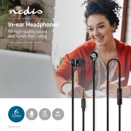 Bedrade Hoofdtelefoon | 1,2 m Ronde Kabel | In-Ear | Ingebouwde Microfoon | Zwart