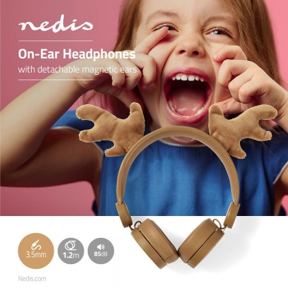 Bedrade Koptelefoon | 1,2 m Ronde Kabel | On-Ear | Afneembare Magnetische Oren | Rudy Reindeer | Bruin