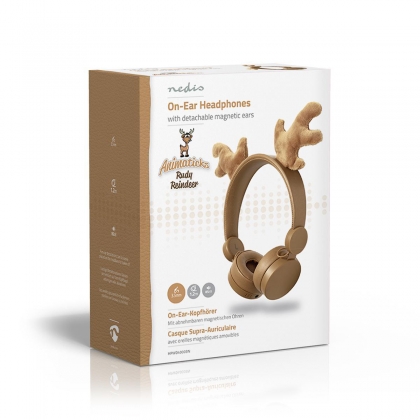 Bedrade Koptelefoon | 1,2 m Ronde Kabel | On-Ear | Afneembare Magnetische Oren | Rudy Reindeer | Bruin