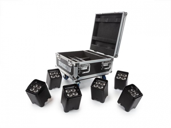 FLIGHTCASE MET 6 x HQLP10031 LED-VLOERSPOT MET ACCU