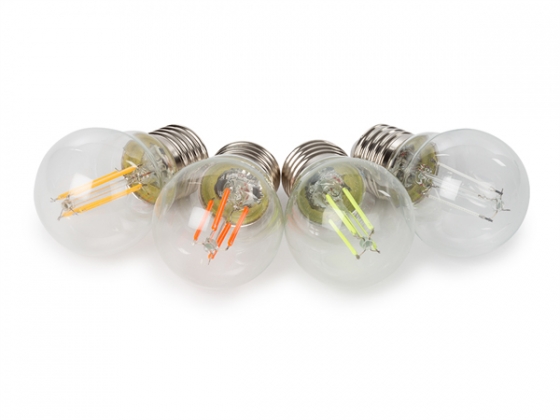 SET GEKLEURDE LED-LAMPEN - G45 - HELDER GLAS - 4 st. - ROOD - GROEN - BLAUW - ORANJE
