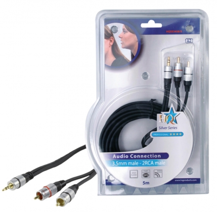 Stereo Audiokabel 3.5 mm Male - 2x RCA Male 5.00 m Donkergrijs