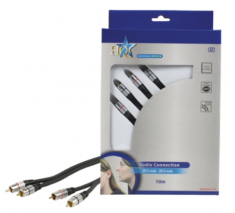 Stereo Audiokabel 2x RCA Male - 2x RCA Male 10.0 m Donkergrijs