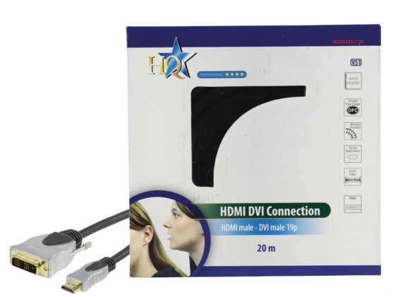 High Speed HDMI Kabel HDMI-Connector - DVI-D 18+1-Pins Male 20.0 m Donkergrijs