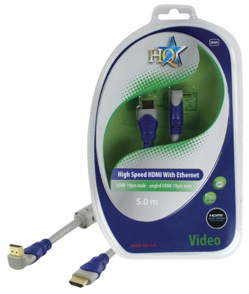 High Speed HDMI kabel met Ethernet HDMI-Connector - HDMI-Connector Haaks 90° 5.00 m Grijs