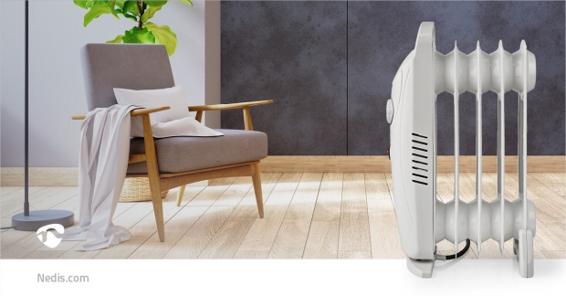 Mobiele Olieradiator | 500 W | 5 Vinnen | Instelbare thermostaat | 1 Warmte Stand | Wit