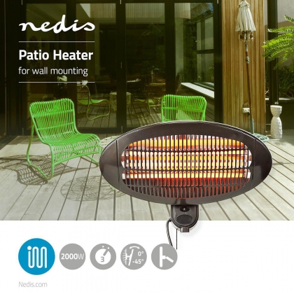 Patio Verwarmer | 2000 W | 3 Warmte Standen | Wandmontage | IP34 | Zwart