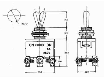 MAXI TUIMELSCHAKELAAR DPDT ON-ON 5A/250V