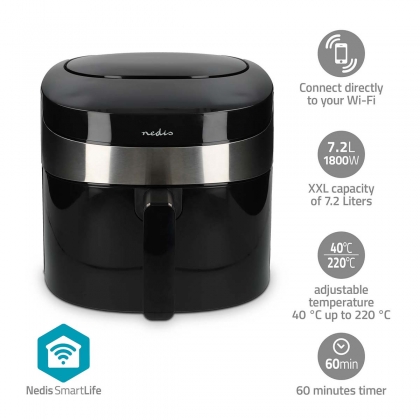 SmartLife Heteluchtfriteuse | Wi-Fi | 7,2 l | Tijdschakelaar: 240 min | Aantal vooraf ingestelde programma's: 8 | Digitaal | Android™ / IOS | Zwart