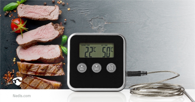 Vleesthermometer | Alarm / Timer | LCD-Scherm | 0 - 250 °C | Zilver / Zwart