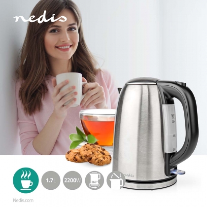 Waterkoker | 1.7 l | Roestvrij Staal | Zilver / Zwart | 360 graden draaibaar | Verborgen verwarmingselement | Strix®-controller | Droogkookbeveiliging