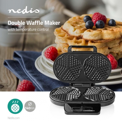 Wafelijzer | 2 x 5 Heart shaped waffles | 12 cm | 1200 W | Automatische temperatuurregeling | Kunststof / Metaal