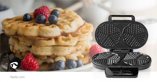 Wafelijzer | 2 x 5 Heart shaped waffles | 12 cm | 1200 W | Automatische temperatuurregeling | Kunststof / Metaal