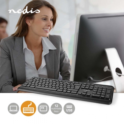 Bedraad Toetsenbord | USB-A | Multimedia | AZERTY | Frans | Numeriek toetsenbord
