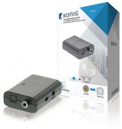 Digitale Audio Converter 1x TosLink Female + 1x S/PDIF (RCA) Female - 1x TosLink Female + 1x S/PDIF (RCA) Female Donkergrijs