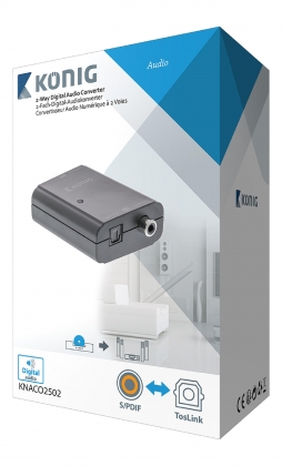 Digitale Audio Converter 1x TosLink Female + 1x S/PDIF (RCA) Female - 1x TosLink Female + 1x S/PDIF (RCA) Female Donkergrijs