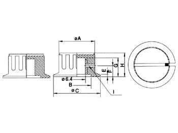 KNOP (ZWART MET WITTE PUNT Ø15.5mm/Ø6mm as)